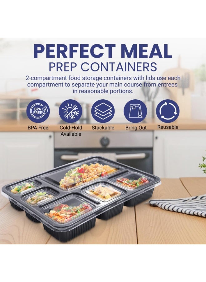SNH Packing حاوية ميكروويف 6 أقسام سوداء مع غطاء حاويات قابلة لإعادة الاستخدام صناديق غداء آمنة في الفريزر 24 قطعة - Image 5